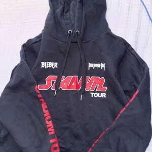 Justin Bieber Black Stadium Tour Cropped Hoodie with Red Accents